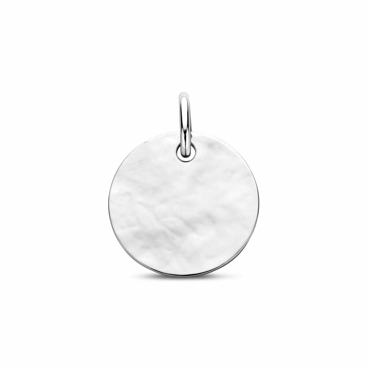 Colgante redondo de plata de ley 925, con acabado pulido y superficie texturizada de 12 mm.