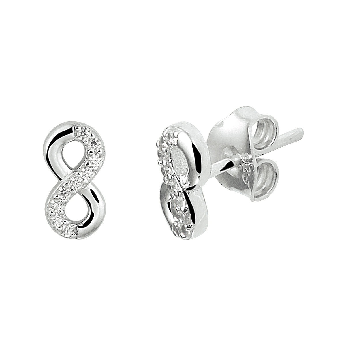 Pendientes de infinito de plata 925 rodiada con circonitas brillantes.