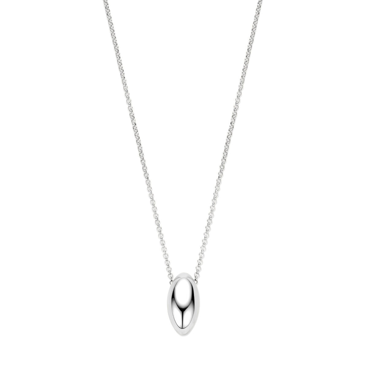 Collar de plata rodiada 925 con eslabones de ancla y colgante ovalado.