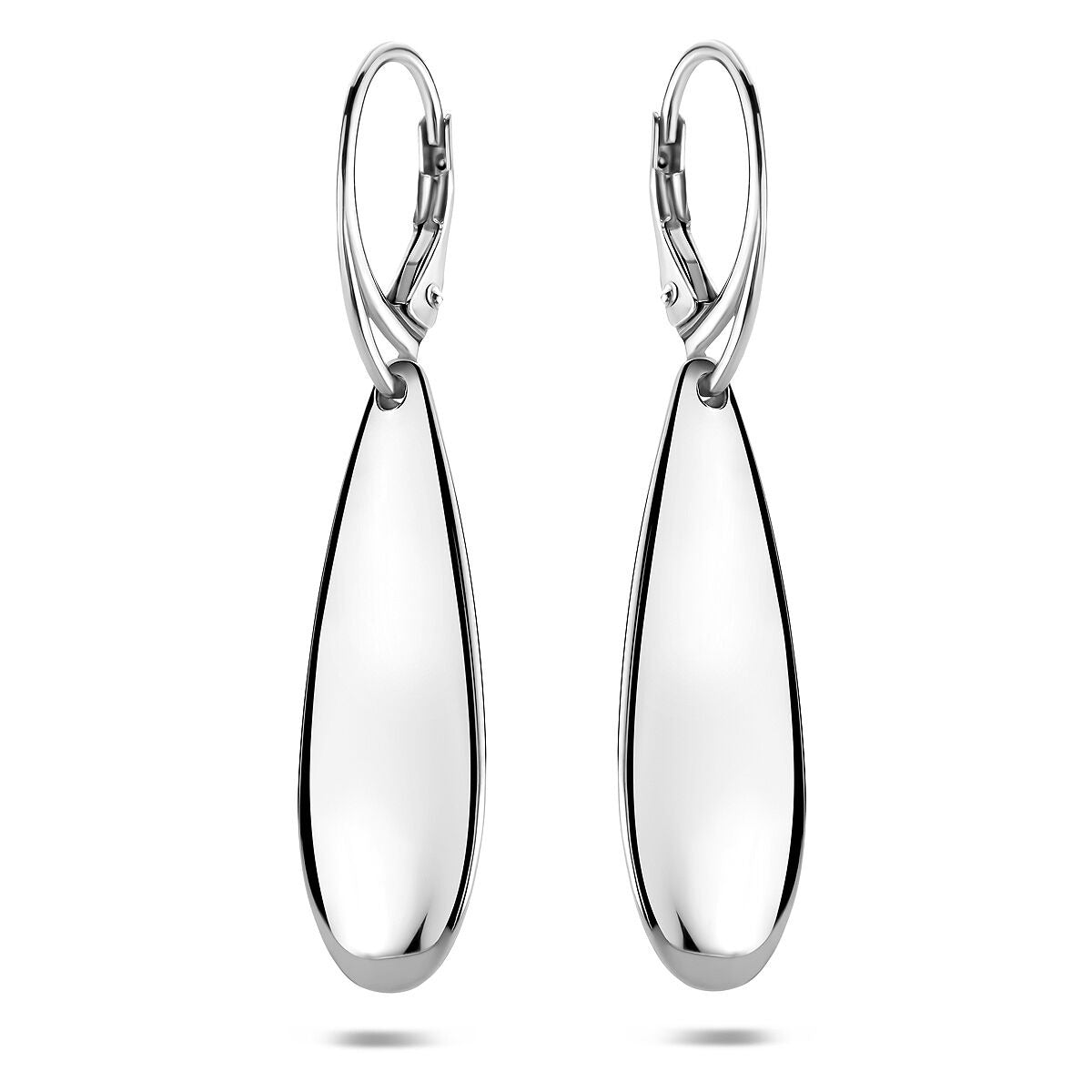 Pendientes largos plateados de diseño en forma de gota, miden 48 mm.