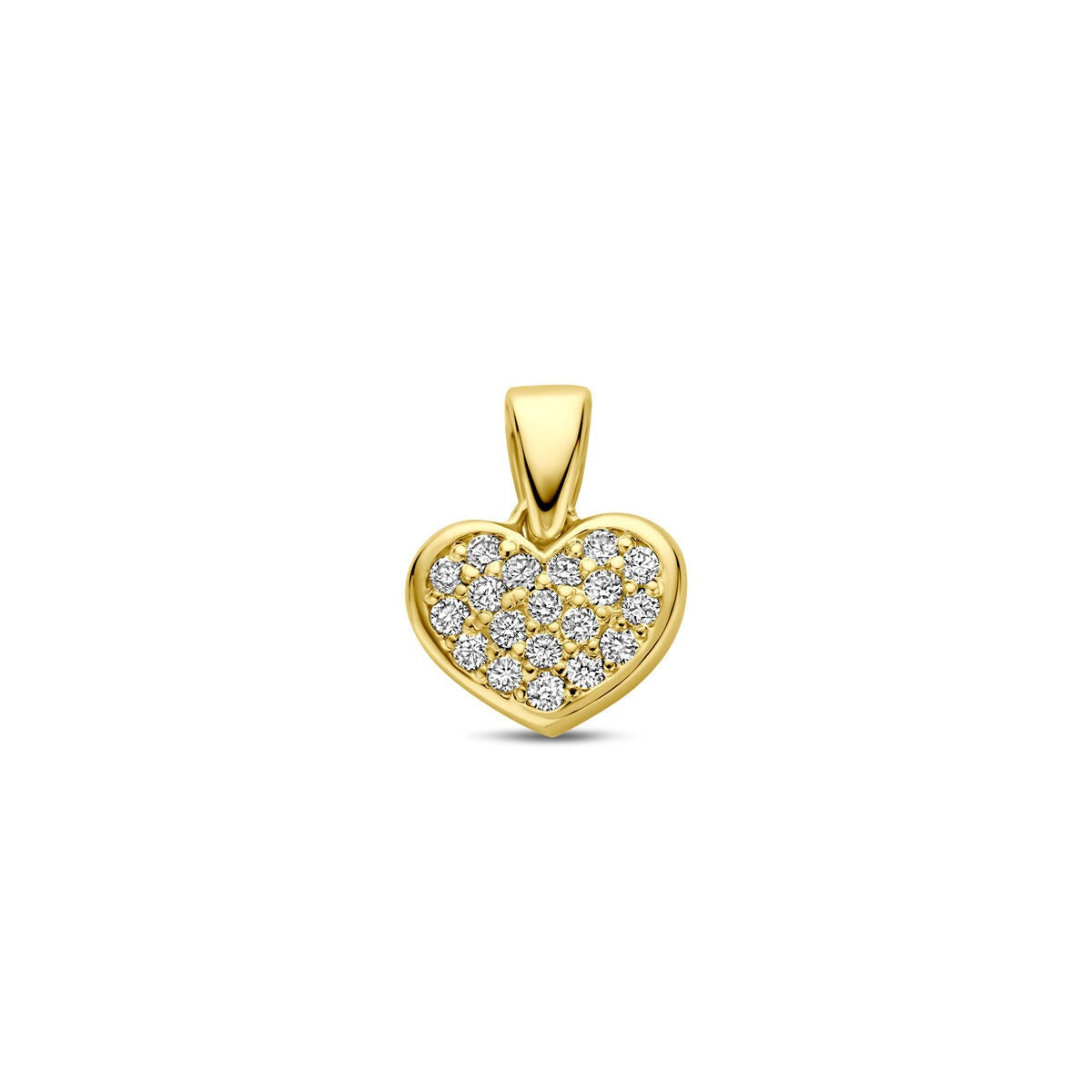 Colgante de corazón de oro amarillo de 14k con diamantes lab-grown.