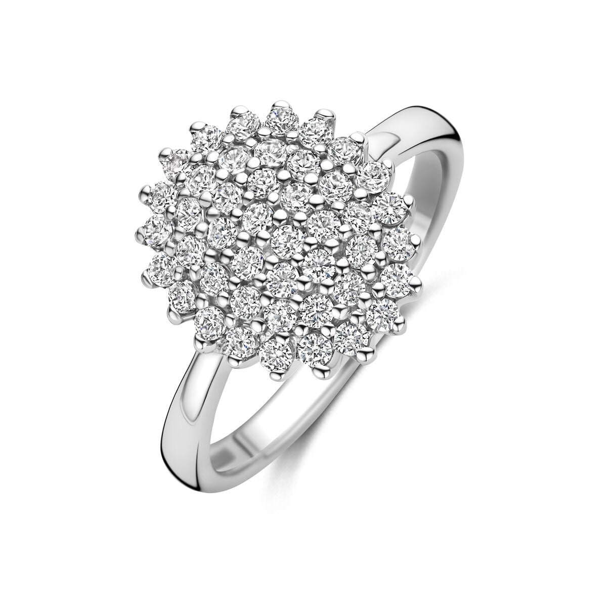 Anillo de plata 925 rodiada con zirconias en forma de flor.