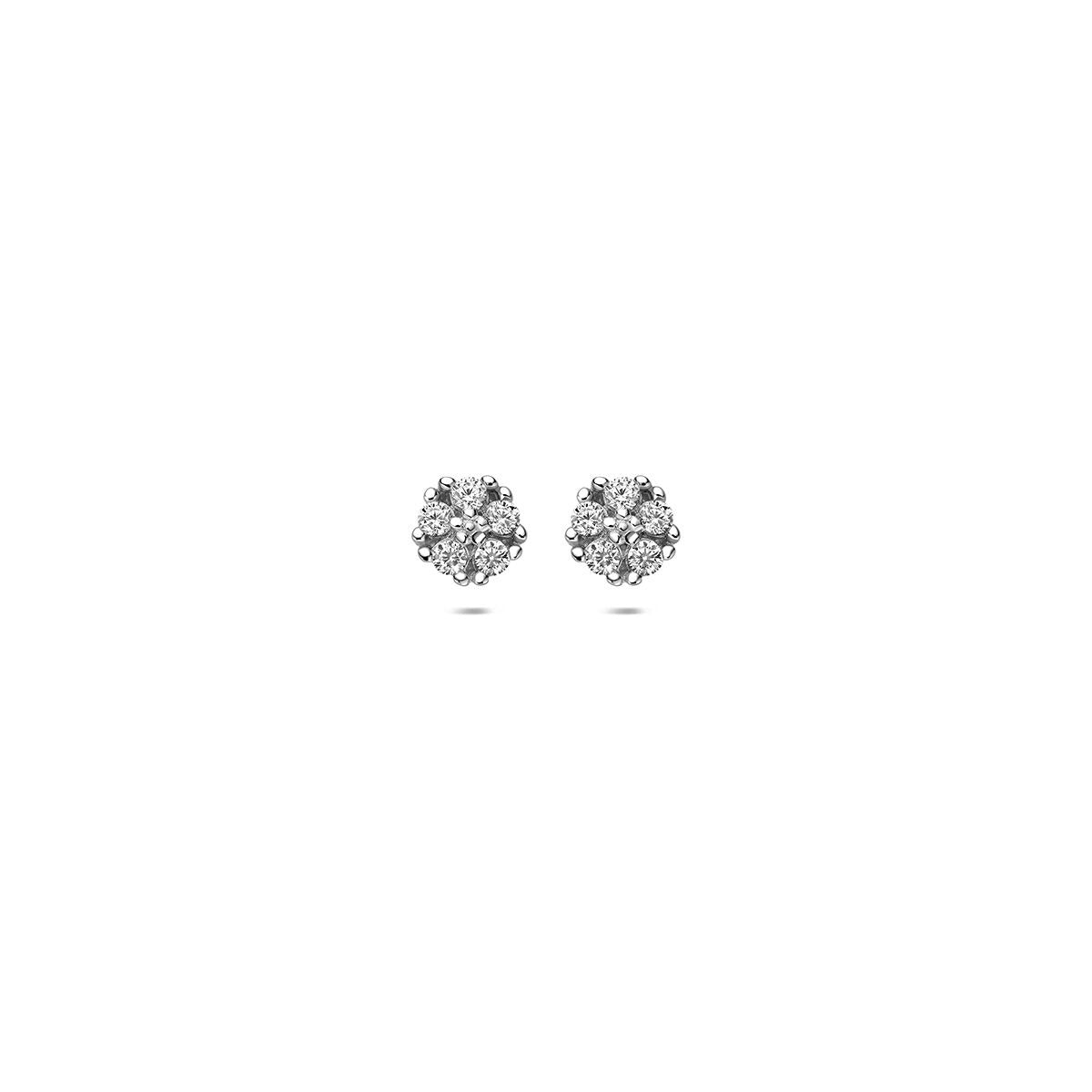 Pendientes de plata 925 rodiada con circonitas en forma de flor.