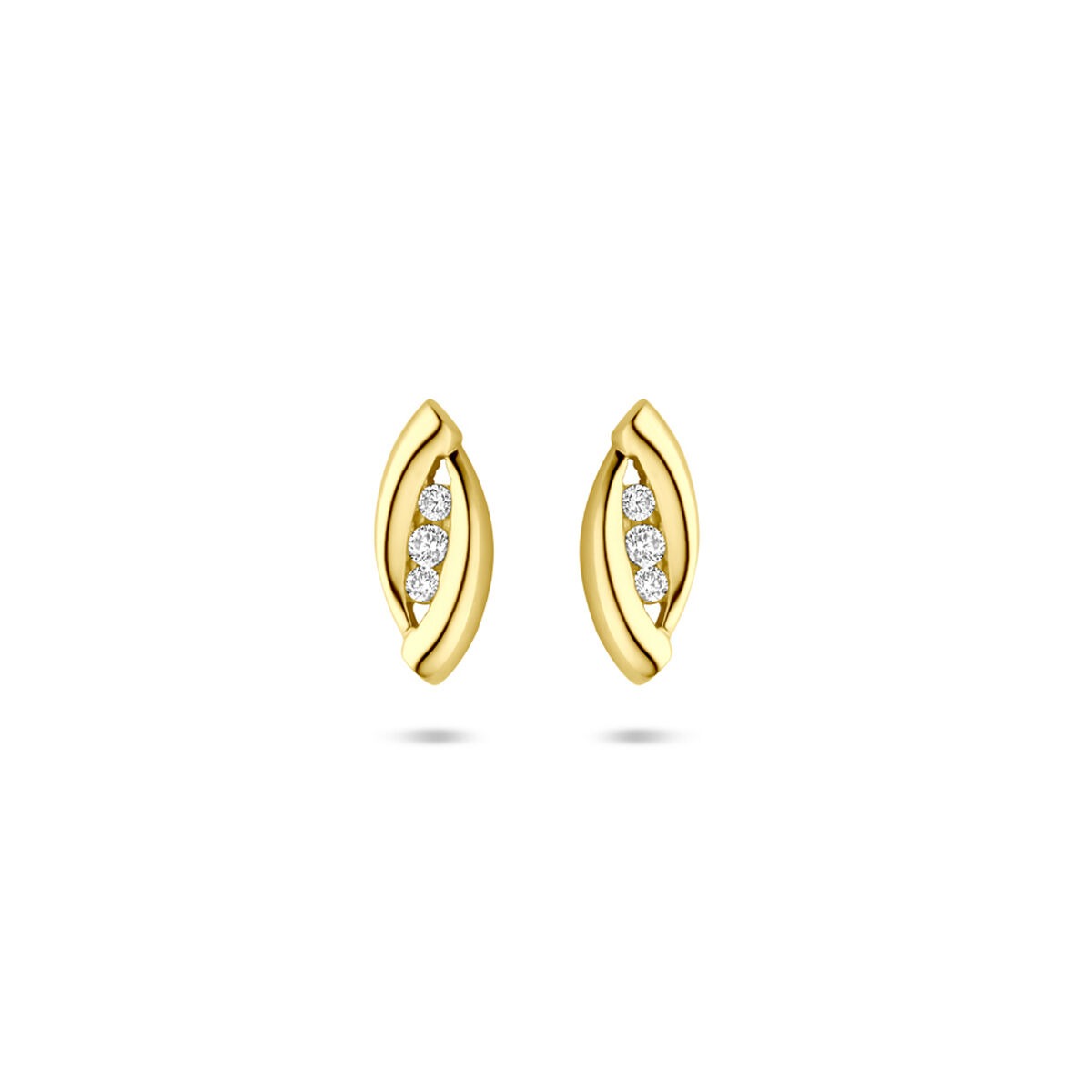 Pendientes de oro amarillo de 14k con diseño de entorno brillante y circonitas.
