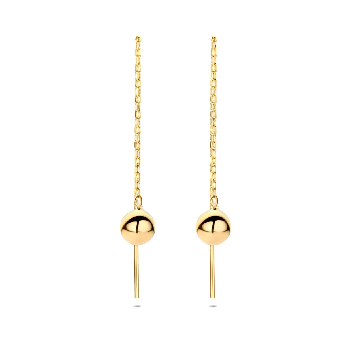 Pendientes largos de oro amarillo de 9 quilates con bola brillante.