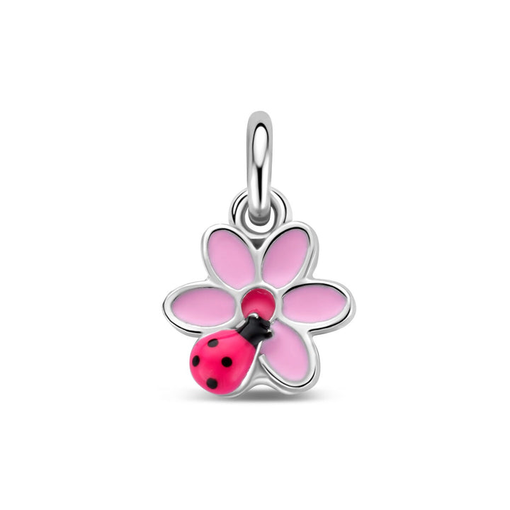 Gerhodineerd 925 zilveren kinder hanger bloem en lieveheersbeestje