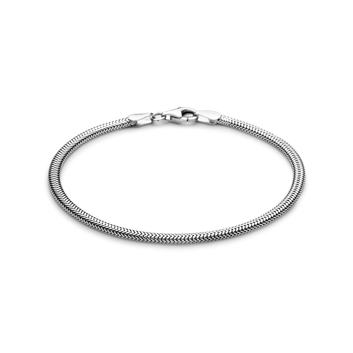 Pulsera esclava de plata 925 con acabado en rodio, de diseño serpentino y cierre de langosta.