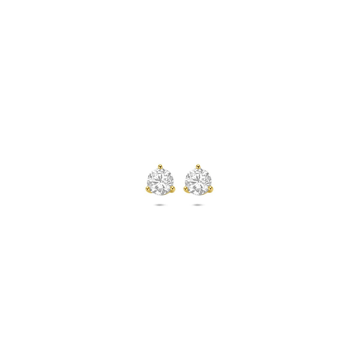 Pendientes de oro amarillo de 14k con circonitas, de forma redonda y brillante.