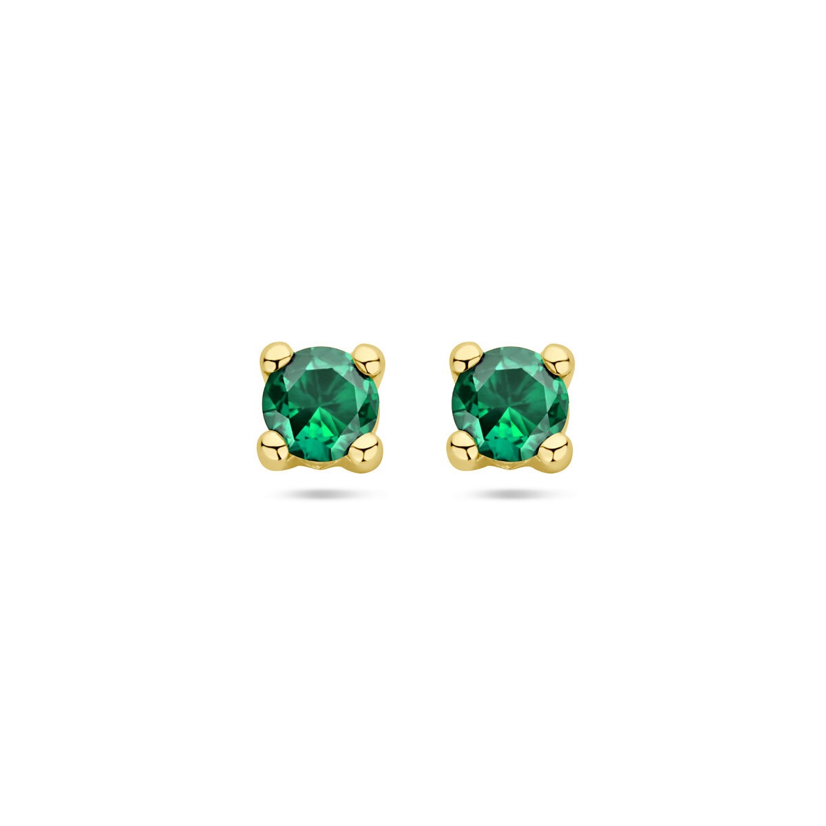 Pendientes de oro amarillo de 14k con piedras sintéticas de esmeralda.