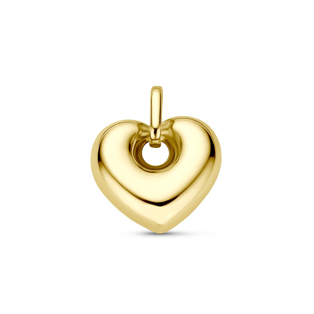 Colgante de corazón en oro amarillo de 9 quilates, con un acabado pulido y forma tridimensional.