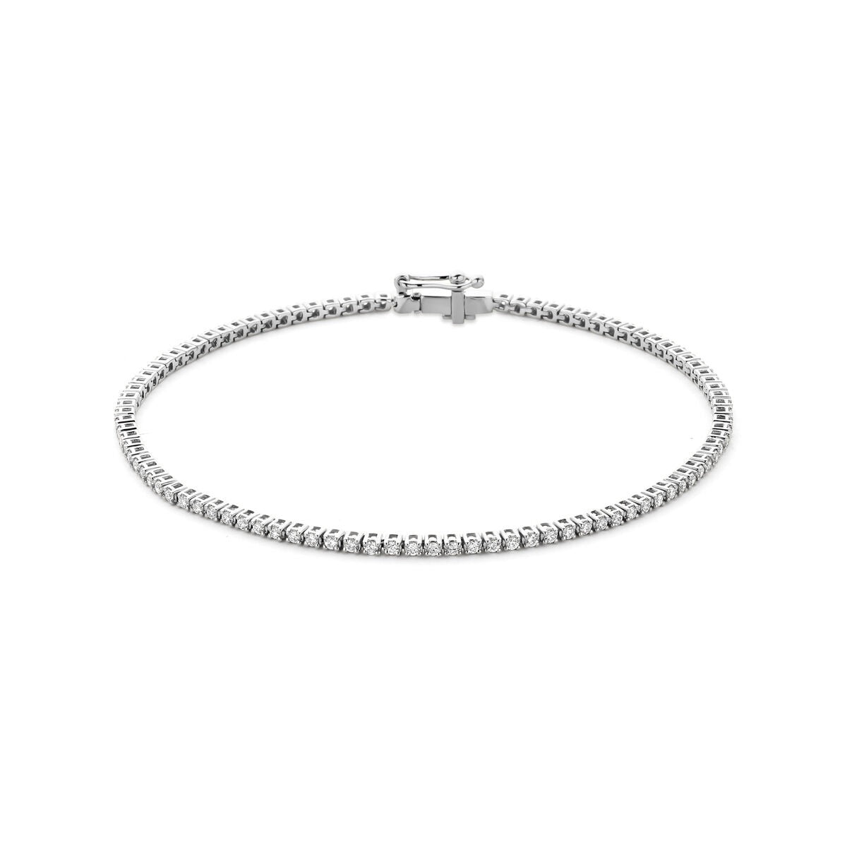 Pulsera de tenis de oro blanco de 14k con diamantes cultivados en laboratorio.