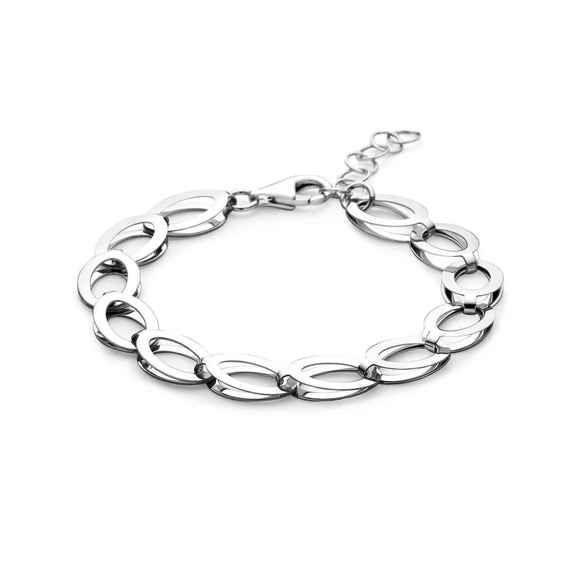 Pulsera de eslabones de plata 925 con acabado en rodio, de forma ovalada y brillante.