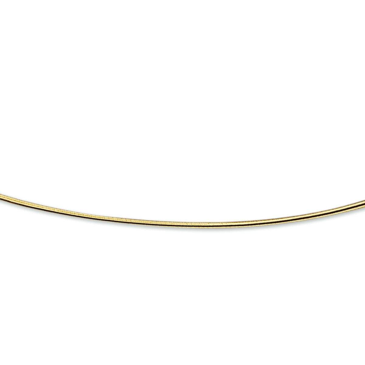 Collar omega de oro amarillo de 14k, con un grosor de 1.1 mm y forma curva.
