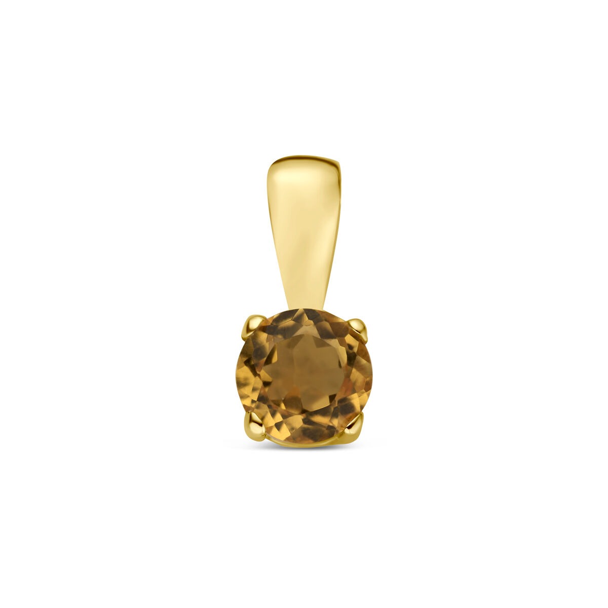 Colgante de oro amarillo de 14k con un citrino redondo en engaste de cuatro garras.