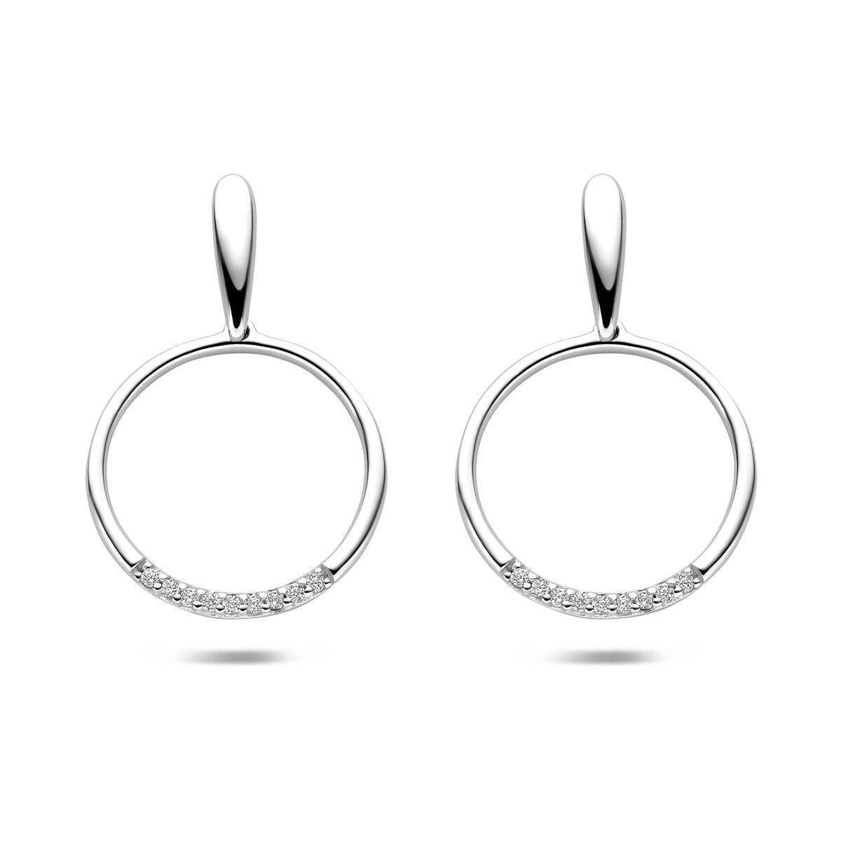 Pendientes de aro plateados con zircón, de 25 mm de diámetro, con detalles brillantes.