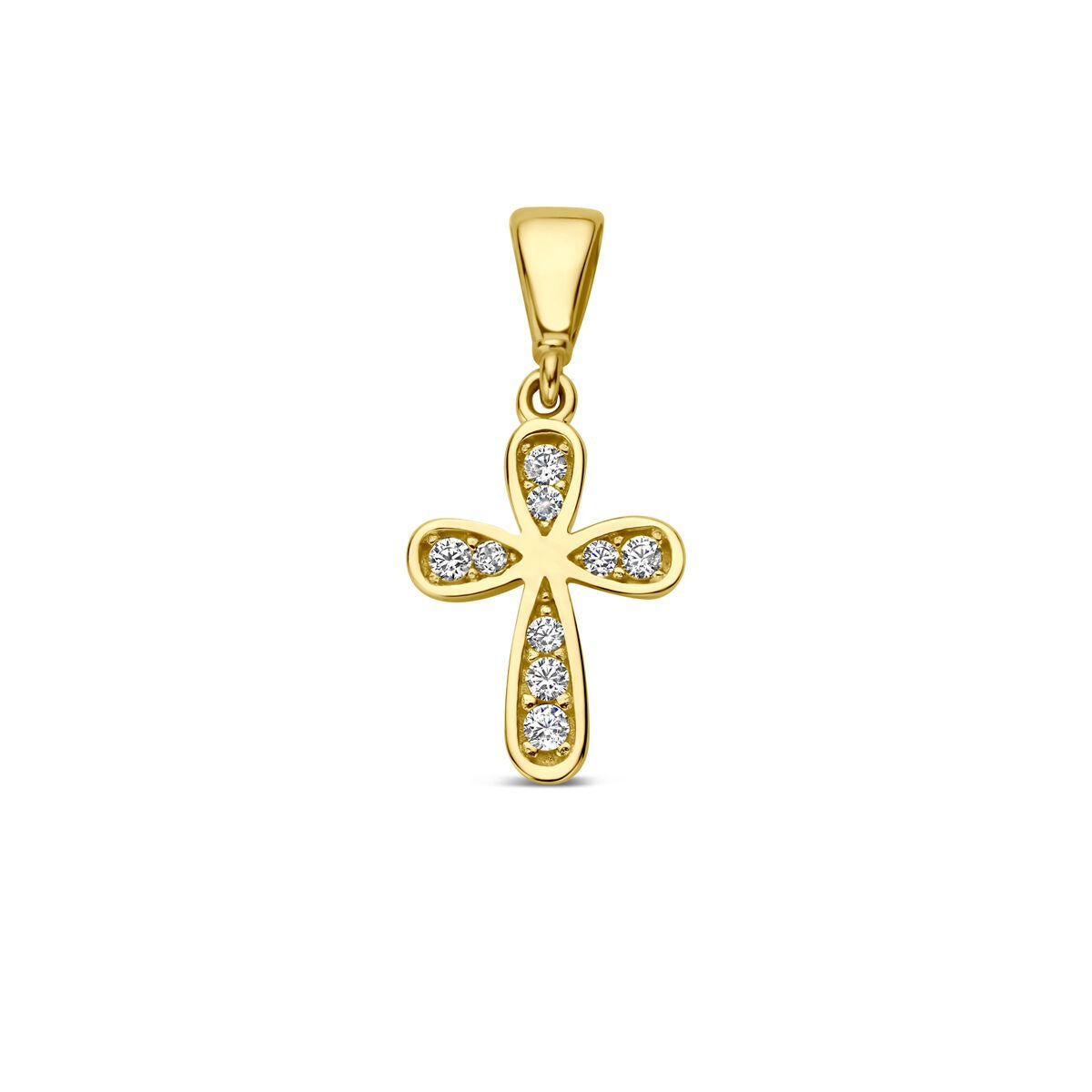 Colgante de cruz de oro amarillo de 9k con zirconitas brillantes.