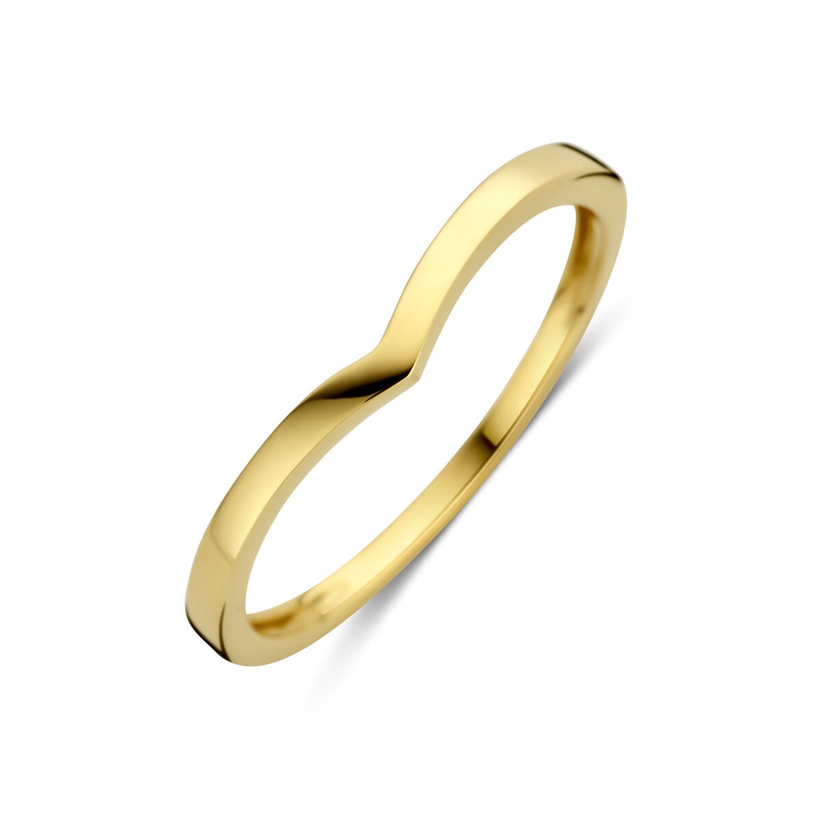 Anillo de dama en oro amarillo de 14k con diseño ondulado y acabado pulido.