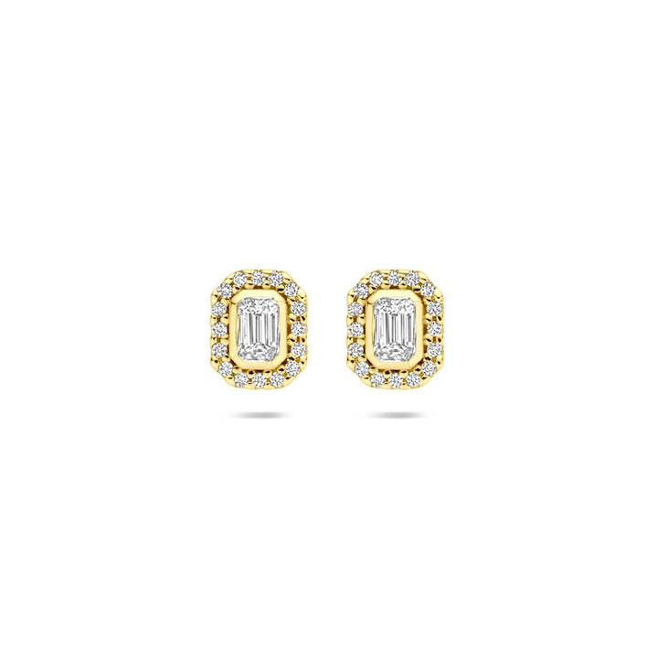 14k geelgouden oorknoppen met emerald geslepen diamant