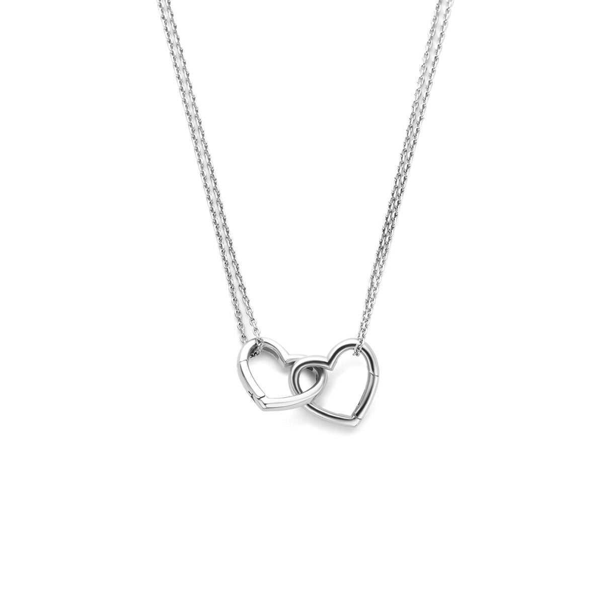 Zilveren vriendschapsketting met twee hartjes, gerhodineerd 925 zilver en een fijne schakelketting.