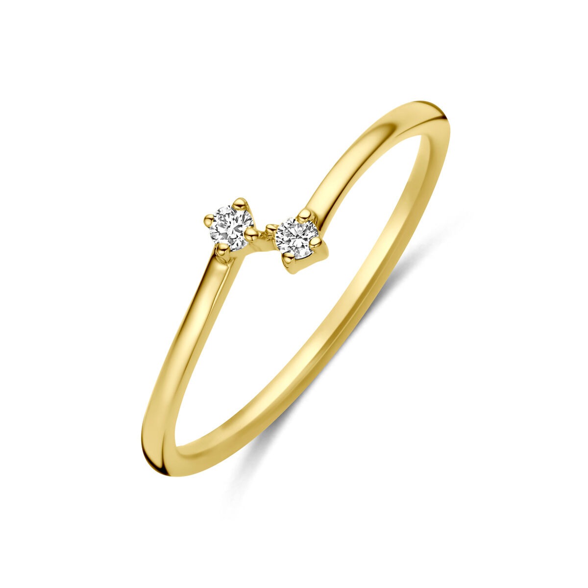Anillo de oro amarillo de 14k con dos diamantes de 0,05 ct.