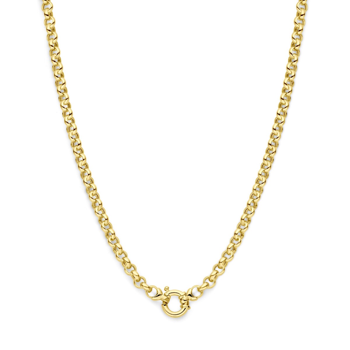 cadena jasseron dorada de 14k, 5.5 mm de grosor con cierre de anillo.
