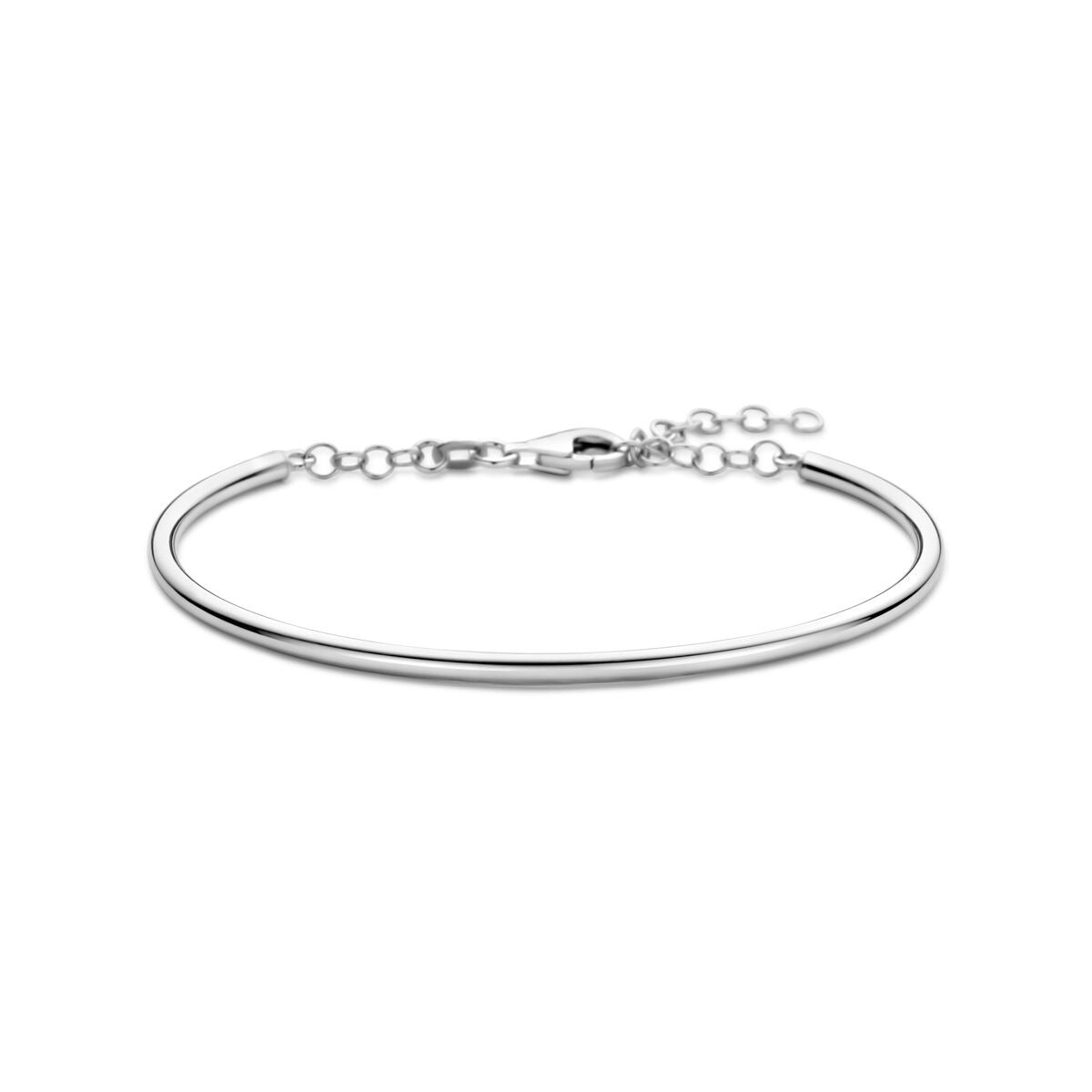 Pulsera de dama de plata rodiada de 925 con eslabón fino, mide 65 x 3,3 mm.