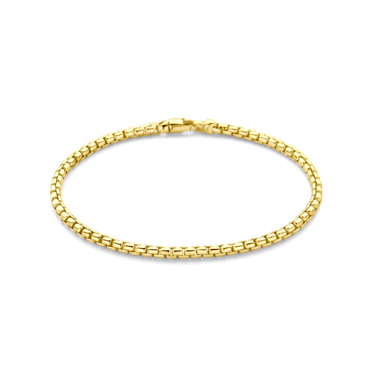 Pulsera de mujer de plata con baño de oro de 14k, diseño delicado y longitud de 19 cm.