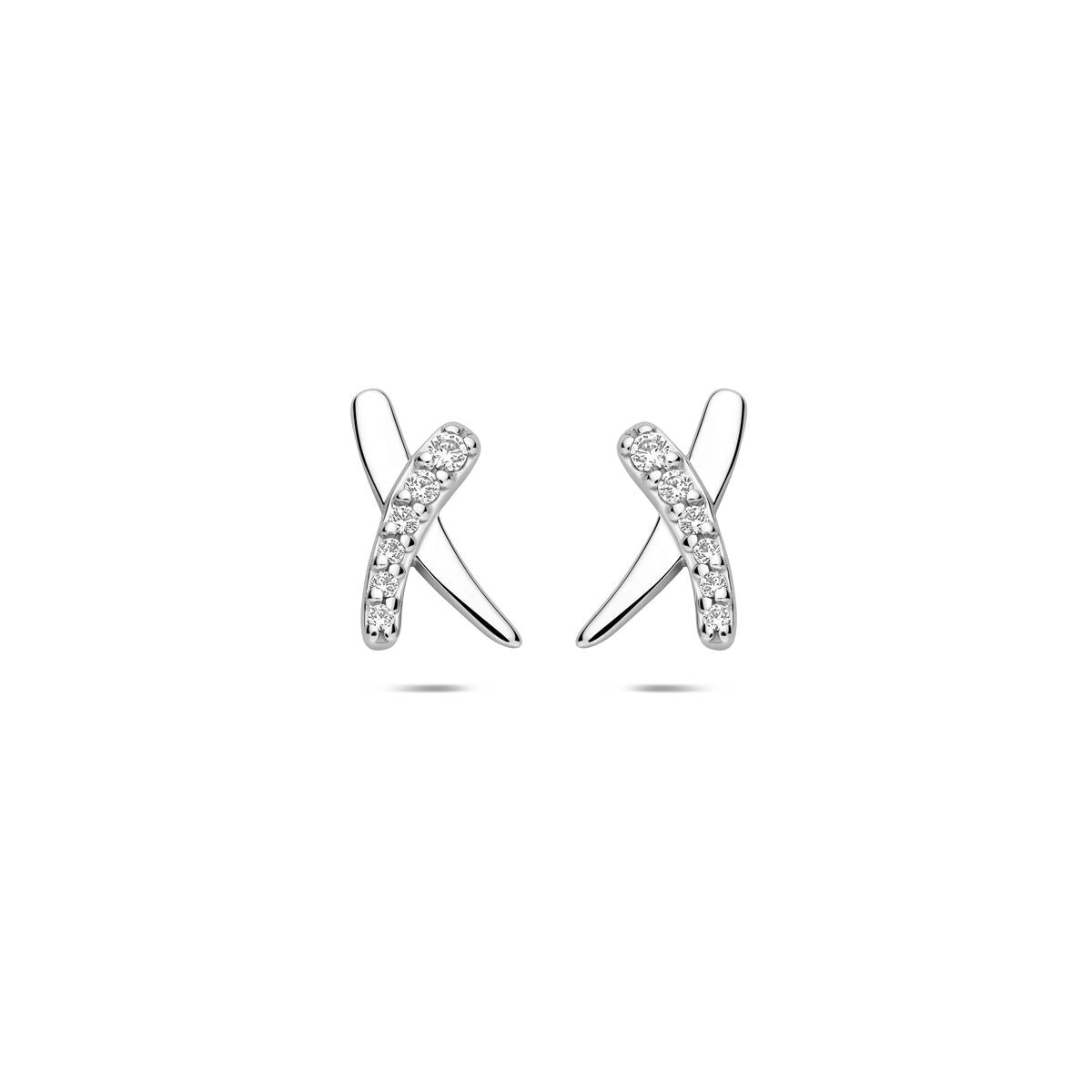 Pendientes de plata con circonitas en engaste pavé, diseño en forma de cruz.