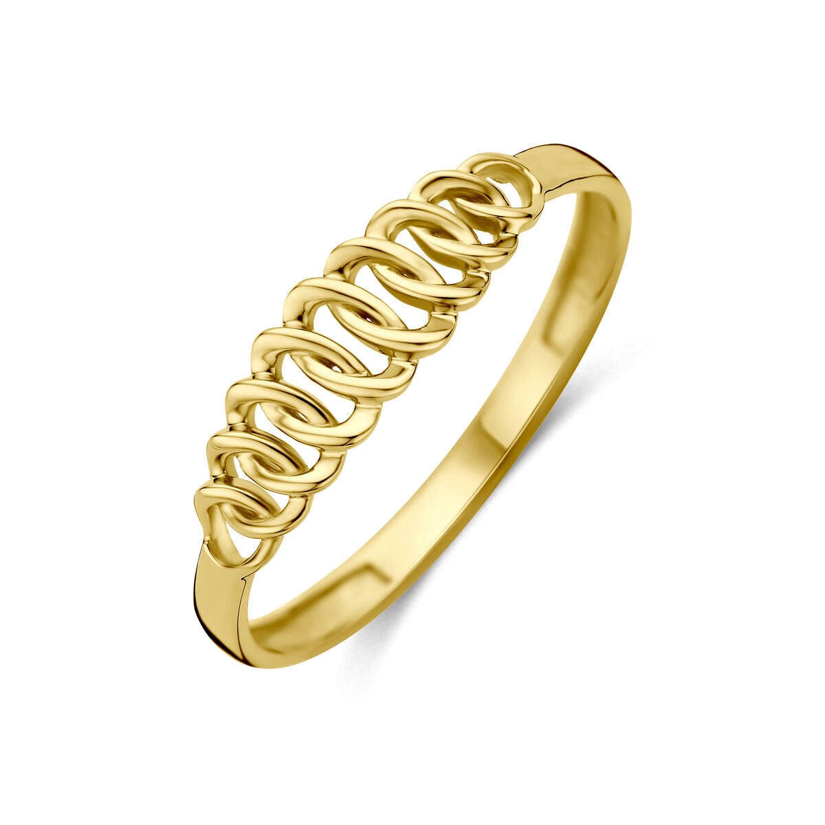 Anillo de oro amarillo de 14k con diseño entrelazado de 4.5 mm de ancho.