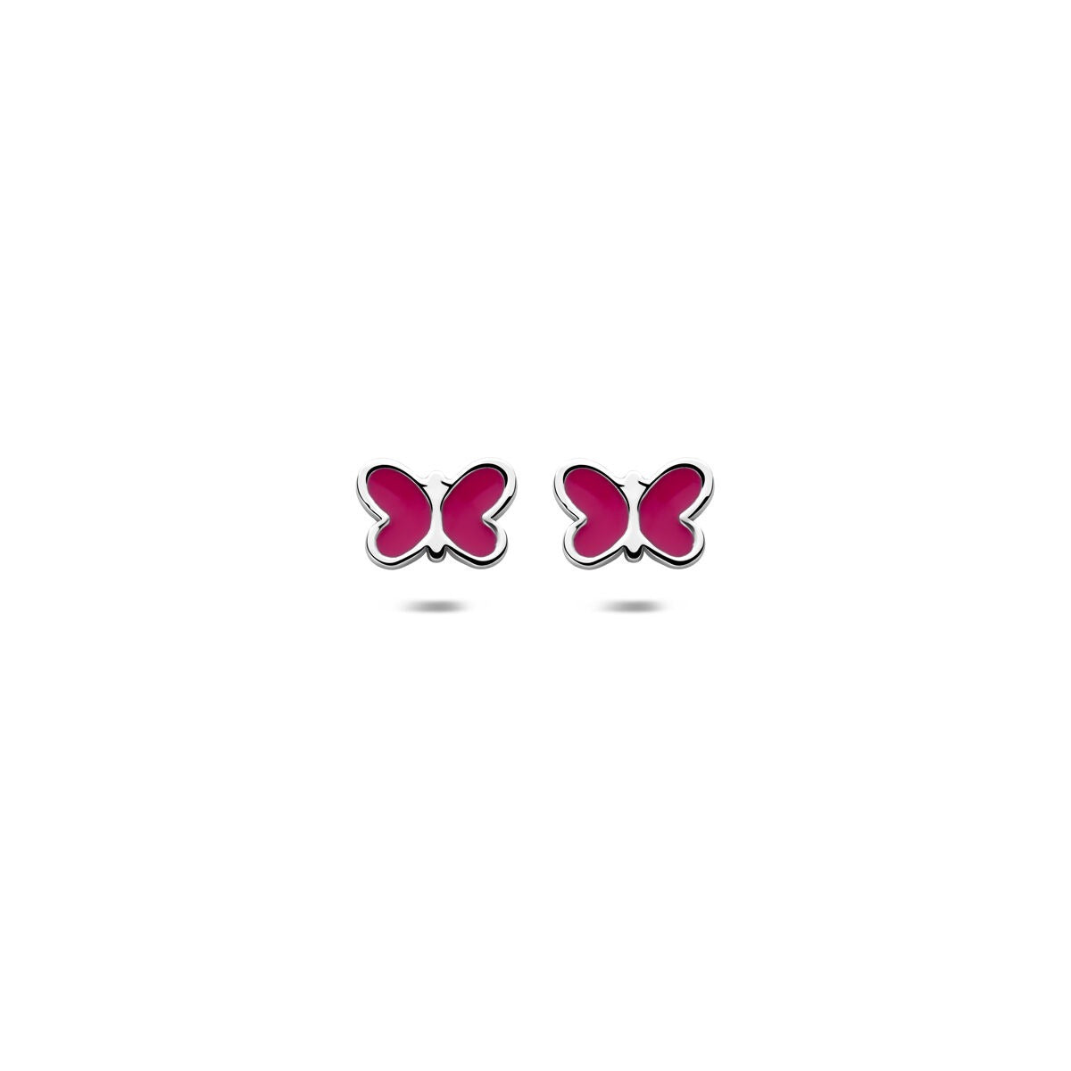 Pendientes de primera puesta en forma de mariposa, de plata 925 rodiada con detalles en color rosa.
