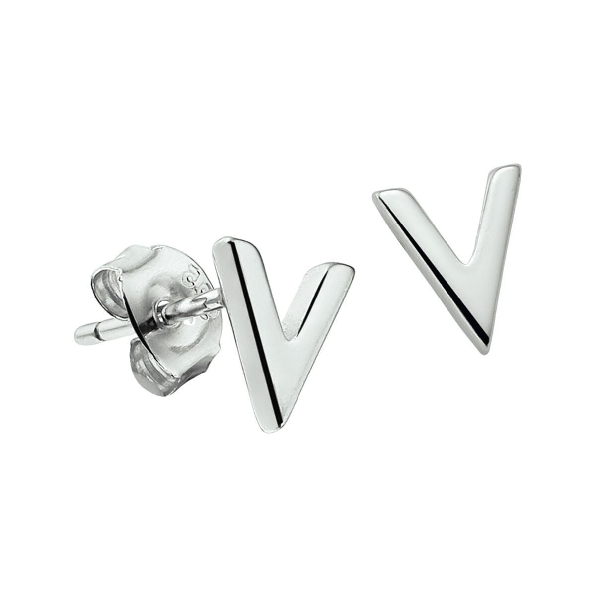 Pendientes de primera puesta en forma de "V" de plata rhodiada 925.