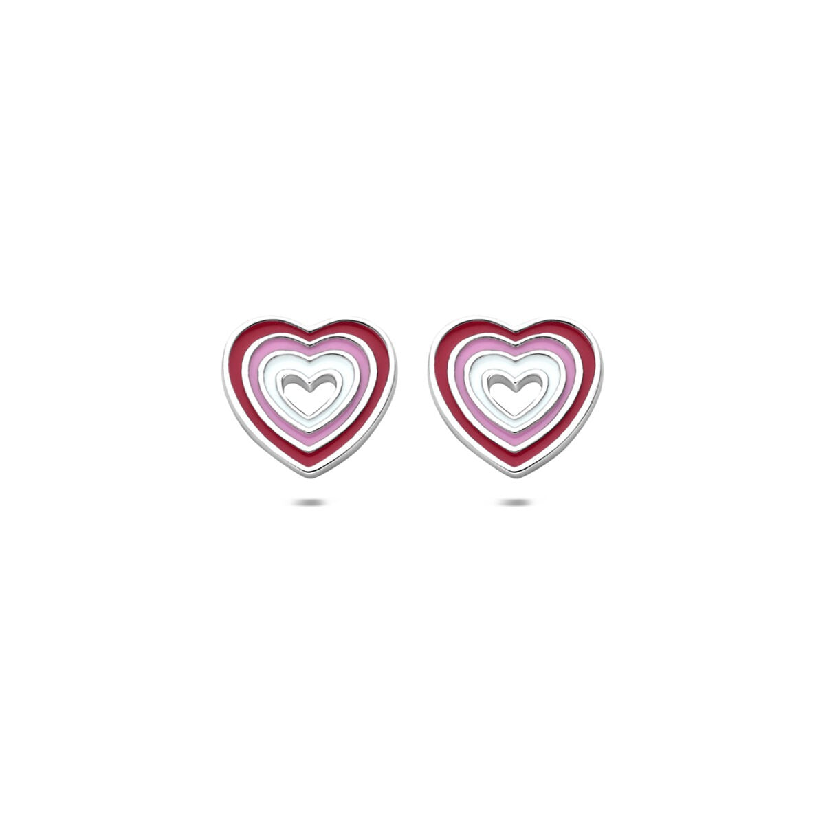 Pendientes de botón de plata en forma de corazón – joya infantil chapada en rodio 9 mm