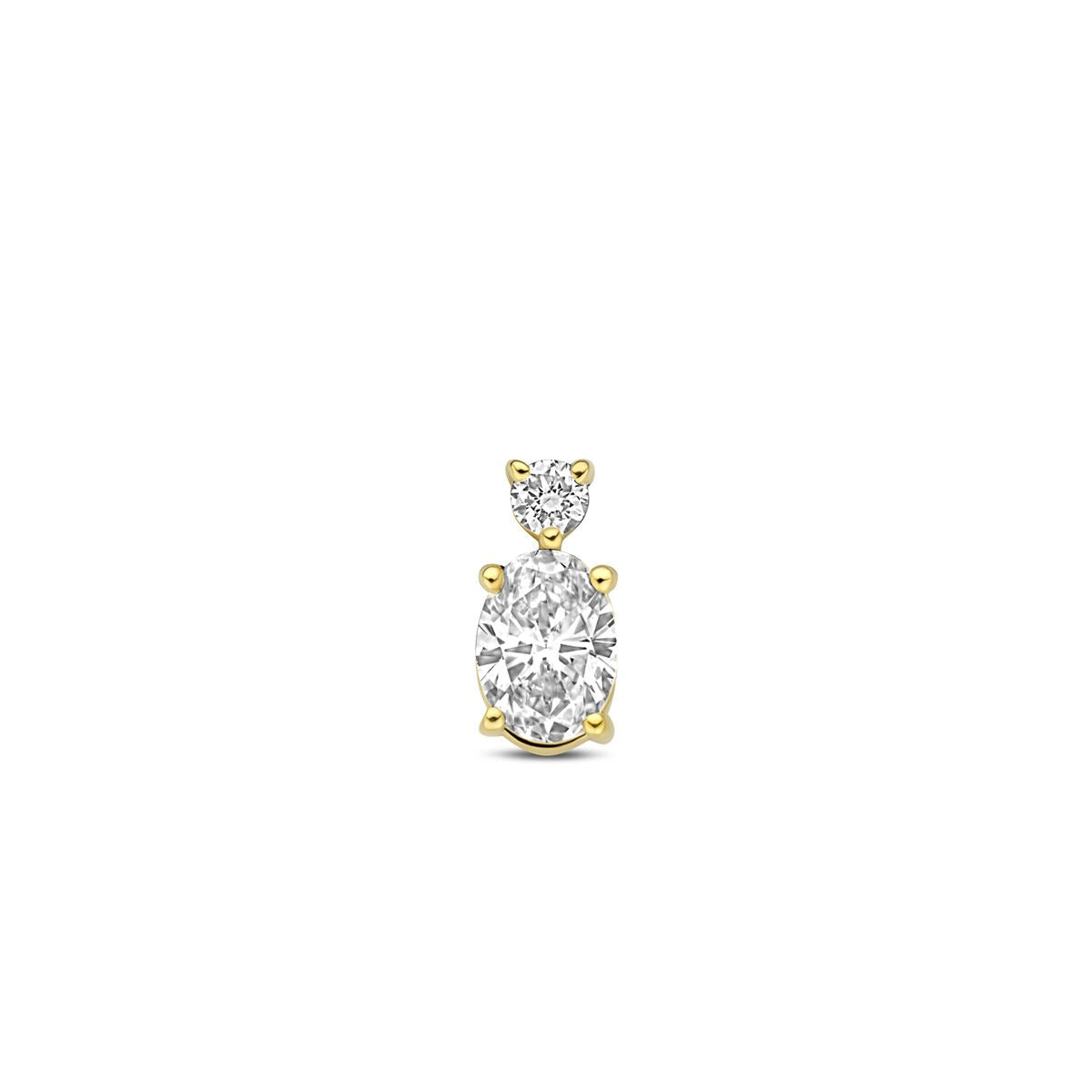 Colgante de oro amarillo de 14k con diamante cultivado en laboratorio, forma ovalada y brillante.