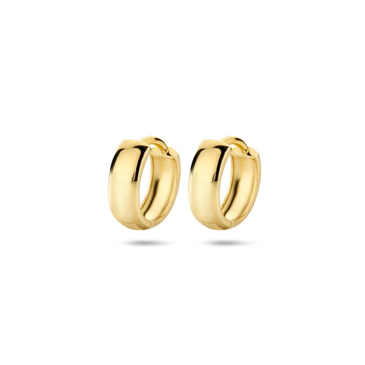 Pendientes de aro de oro amarillo de 9 quilates, con un diámetro de 12 mm y un grosor de 3,2 mm.