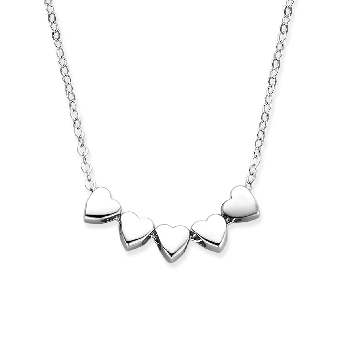 Collar de plata 925 rodiada con cinco corazones brillantes en forma de corazón.
