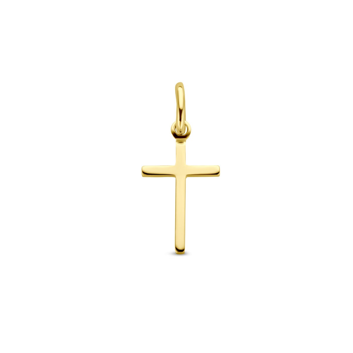 Colgante de cruz de oro amarillo de 9 quilates, con acabado pulido y diseño simple.