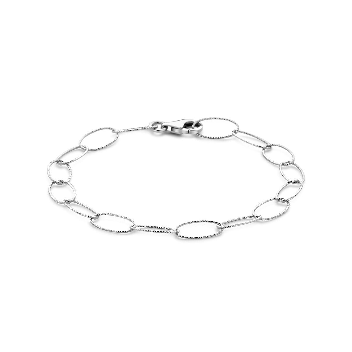 Pulsera de plata con eslabones de ancla rodiados de 6,4 mm y 19 cm de longitud.