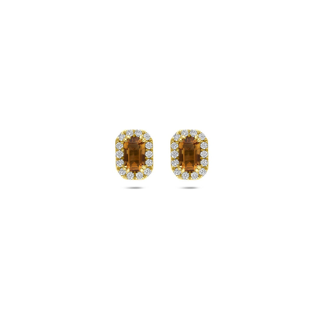 14k Geelgouden oorknoppen met citrien en lab grown diamant