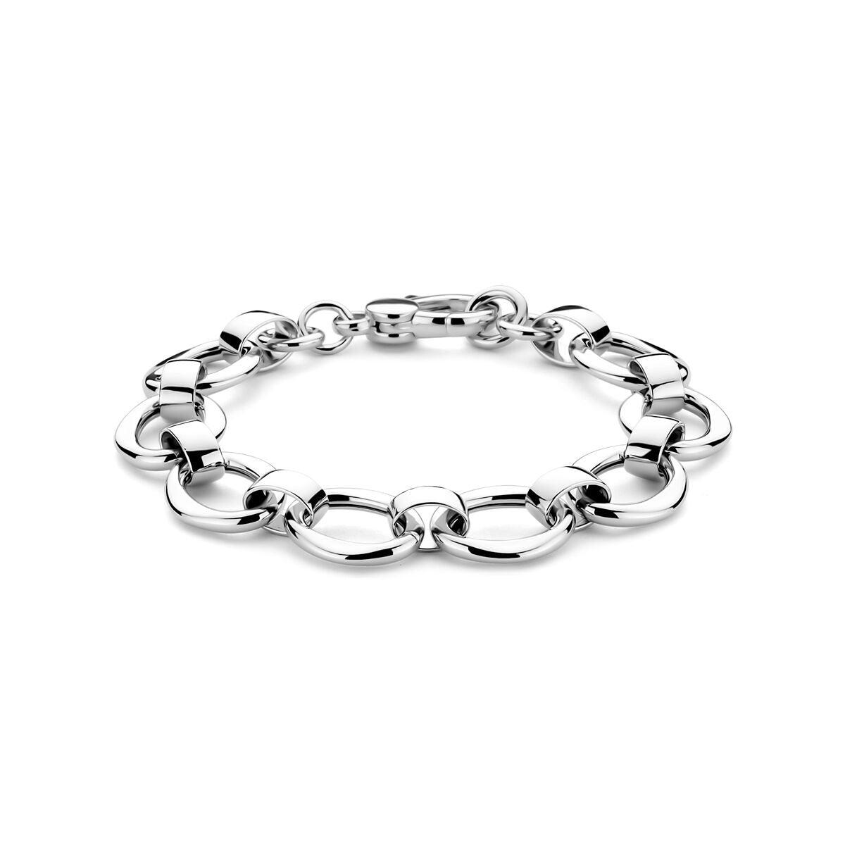 Pulsera de plata ancha con eslabones y cierre de langosta, de 19 cm de longitud.