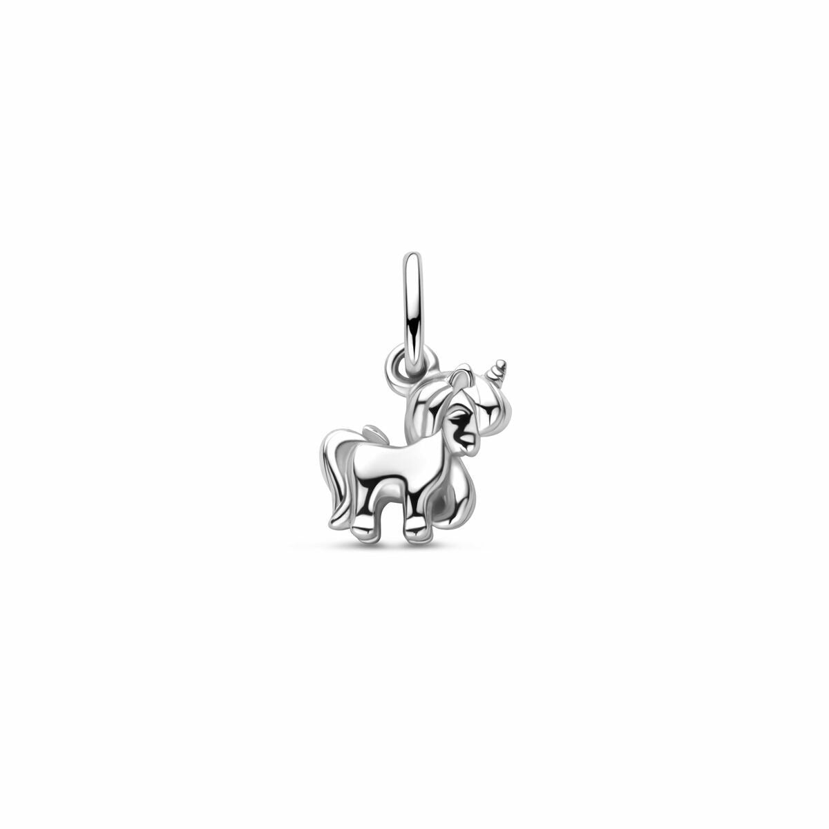 Colgante de unicornio en plata de ley 925, acabado rodiado, de 12 mm.
