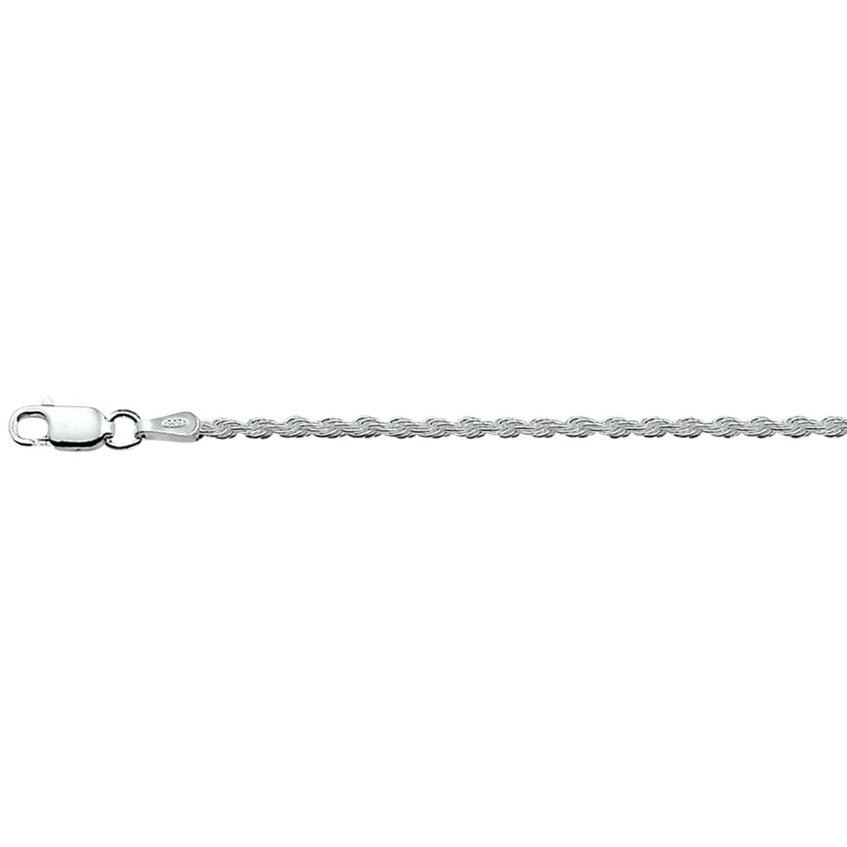 Anillo de tobillo de cordón en plata, con acabado rodiado y eslabones delicados.