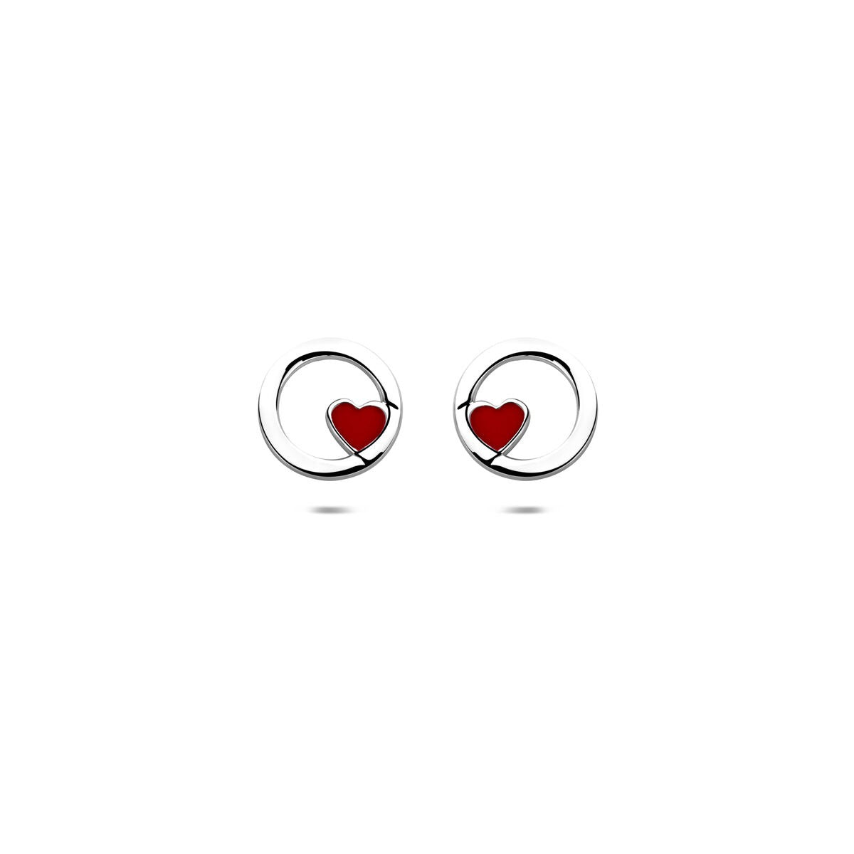 Pendientes infantiles de plata con corazón de esmalte rojo – plata 925 rodiada 8mm