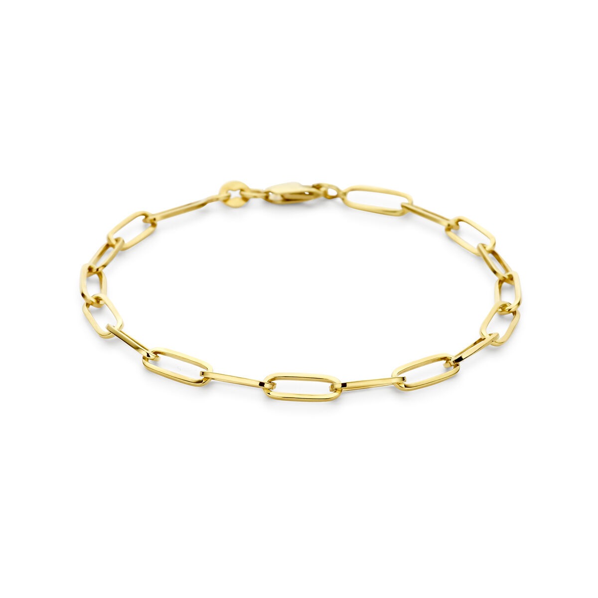 Pulsera de 14 quilates en oro amarillo con núcleo plateado, de eslabones alargados y cierre de langosta.