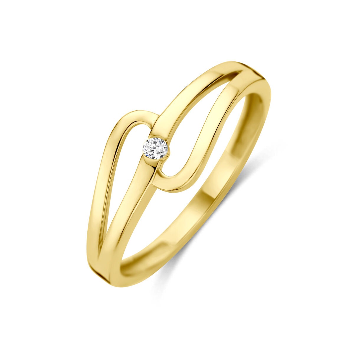Anillo de oro amarillo de 14k con un zirconia en forma de solitario.
