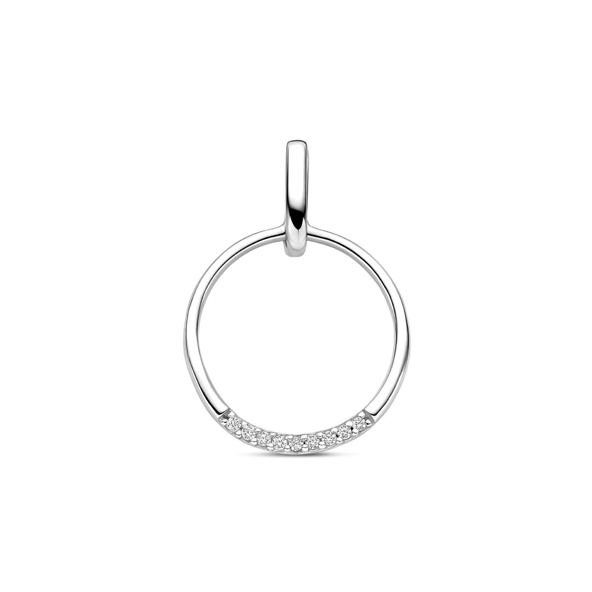 Colgante de plata rodiada de 22 mm con zircóns en la parte inferior.