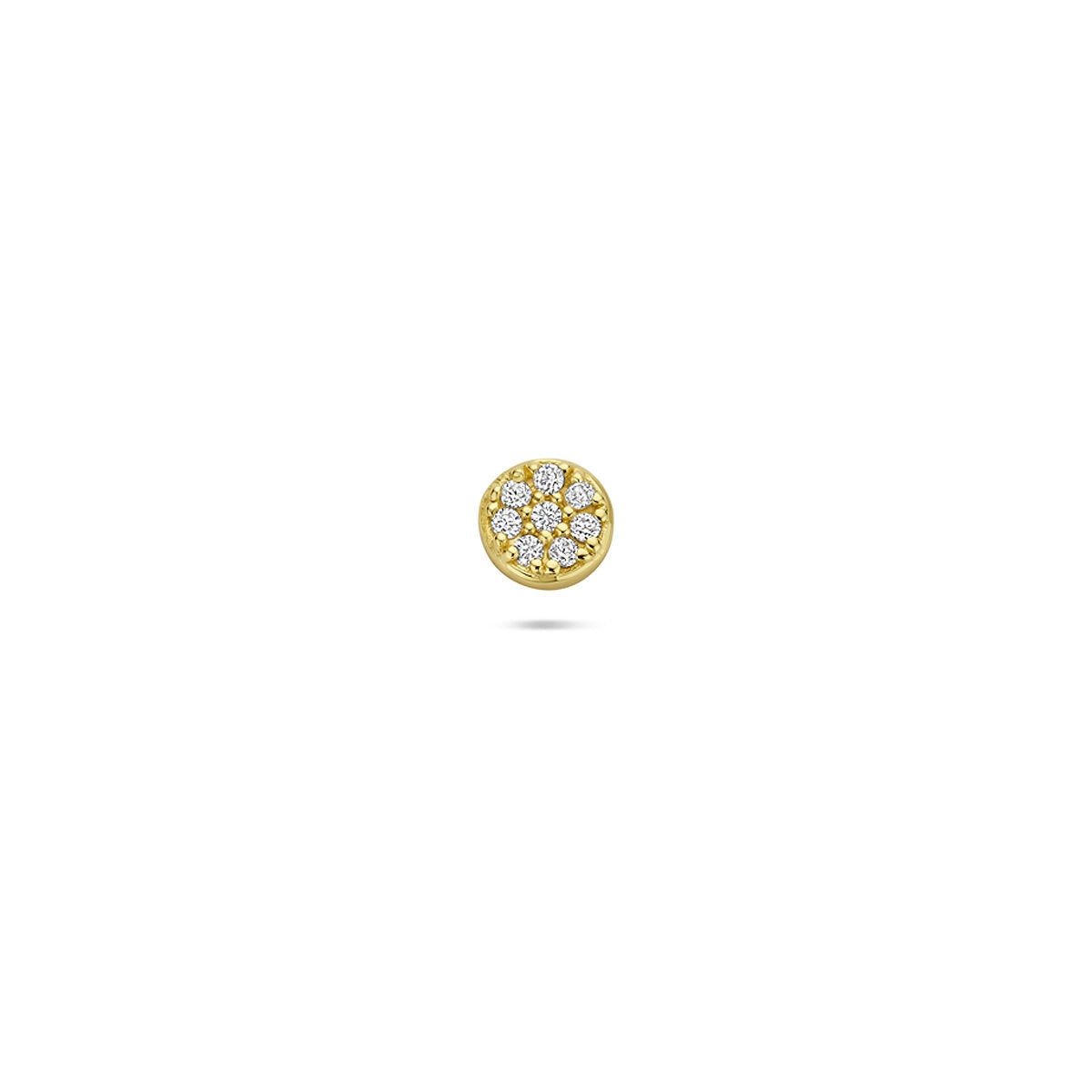 Piercing plana de plata dorada con circonitas brillantes.