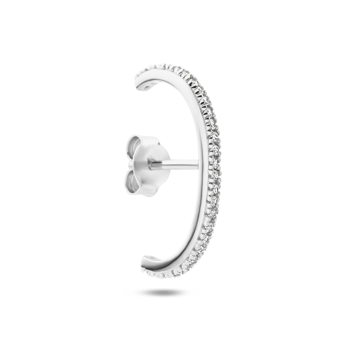 Pendiente de aro de plata 925 rodiada con circonitas brillantes.
