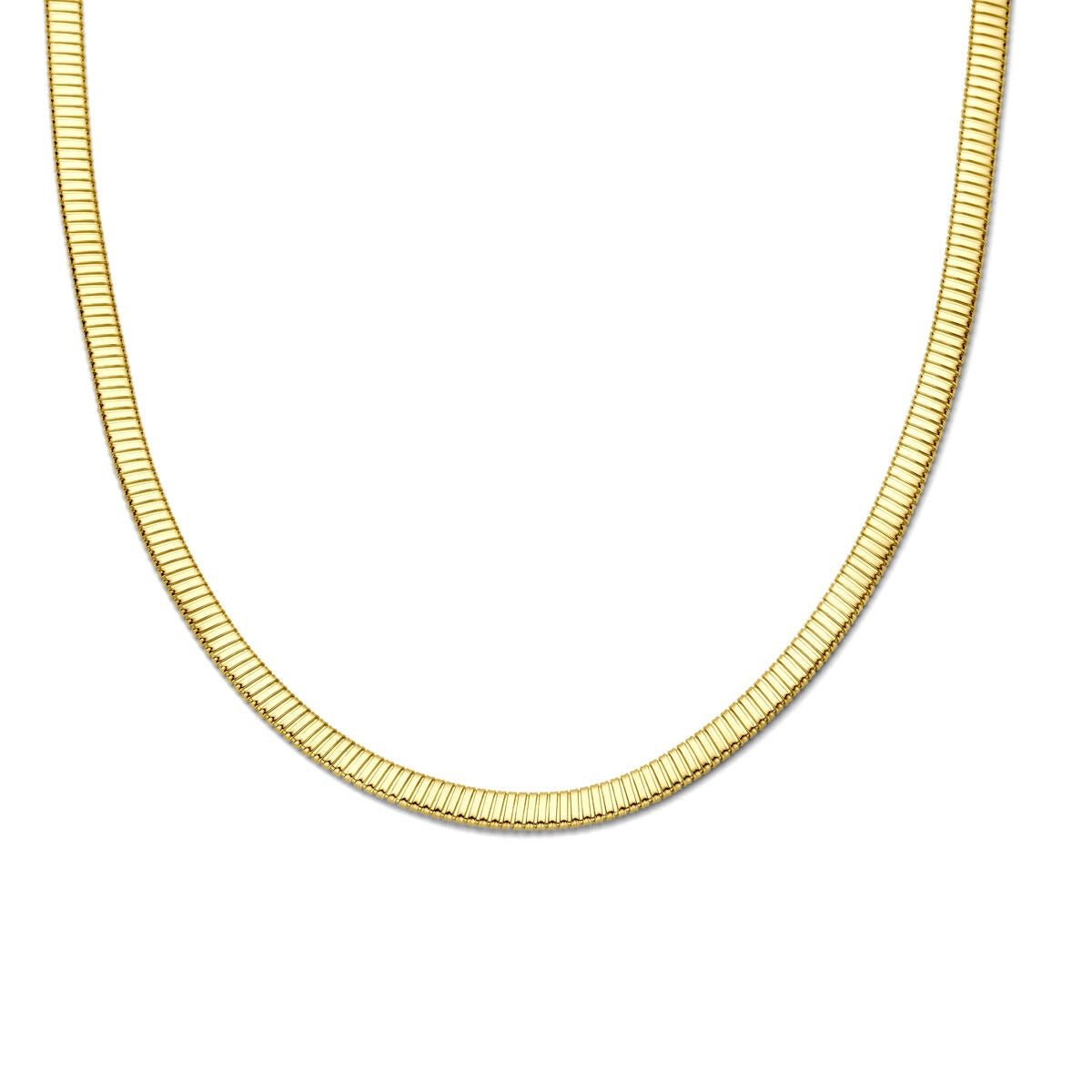 Cadena de tubogas de 14k en oro amarillo, con un grosor de 6 mm.