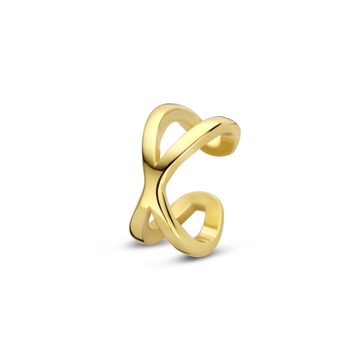 Ear cuff dorado de plata 925 con diseño entrelazado.