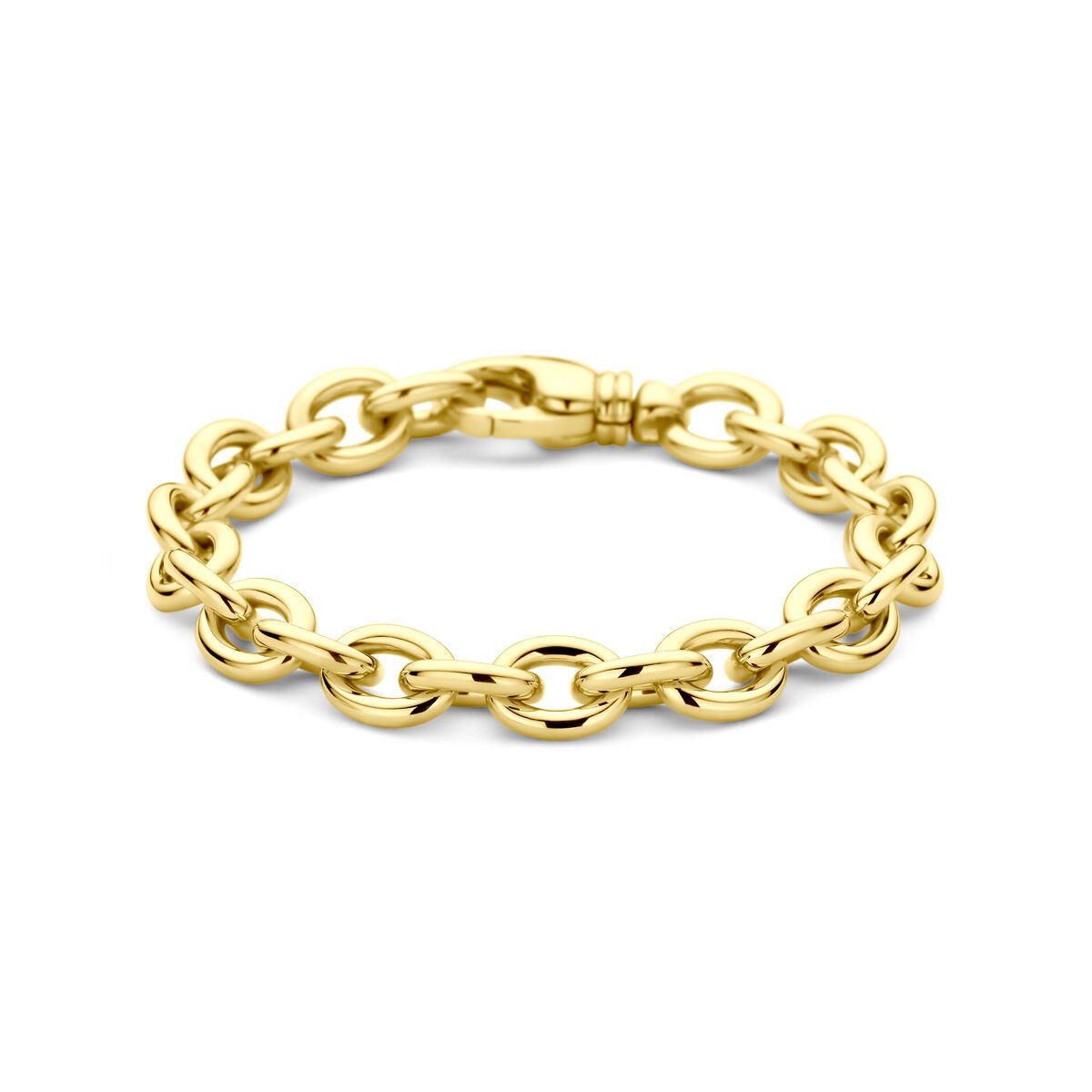Pulsera de eslabones dorada de 14k con diseño de ancla y cierre de langosta.